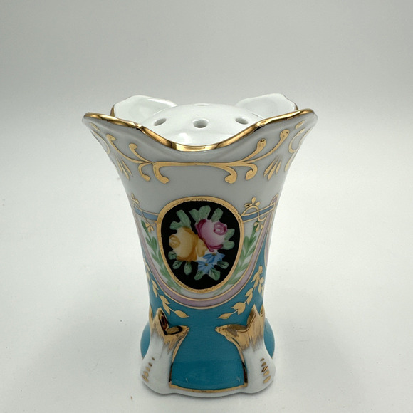 Antique Limoges France Hat Pin Holder 9-Hole Porcelain Floral Gold Trim EUC main image 4